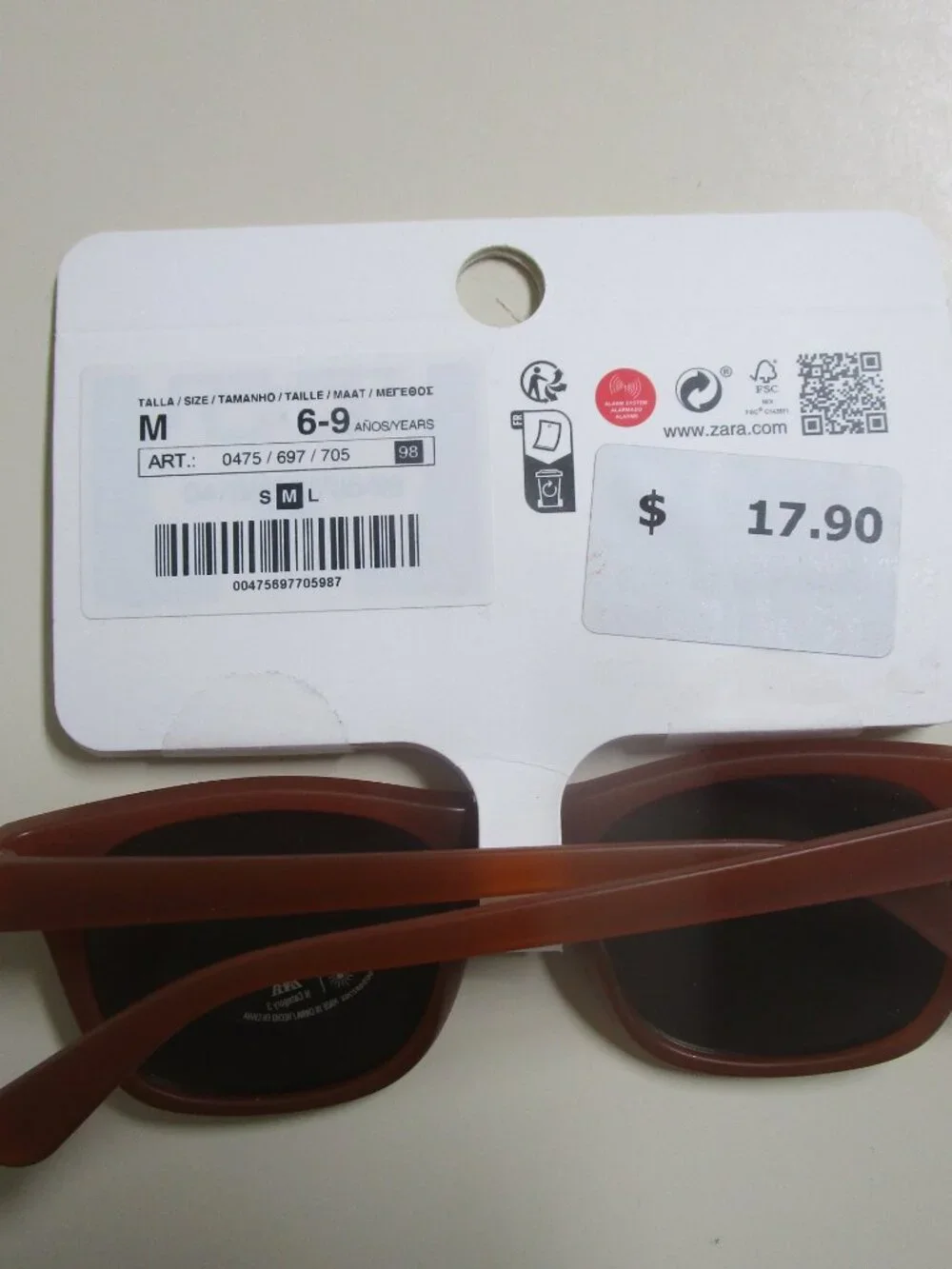 NWT Zara kids brown square-frame sunglasses dark lenses cool summer fun beach